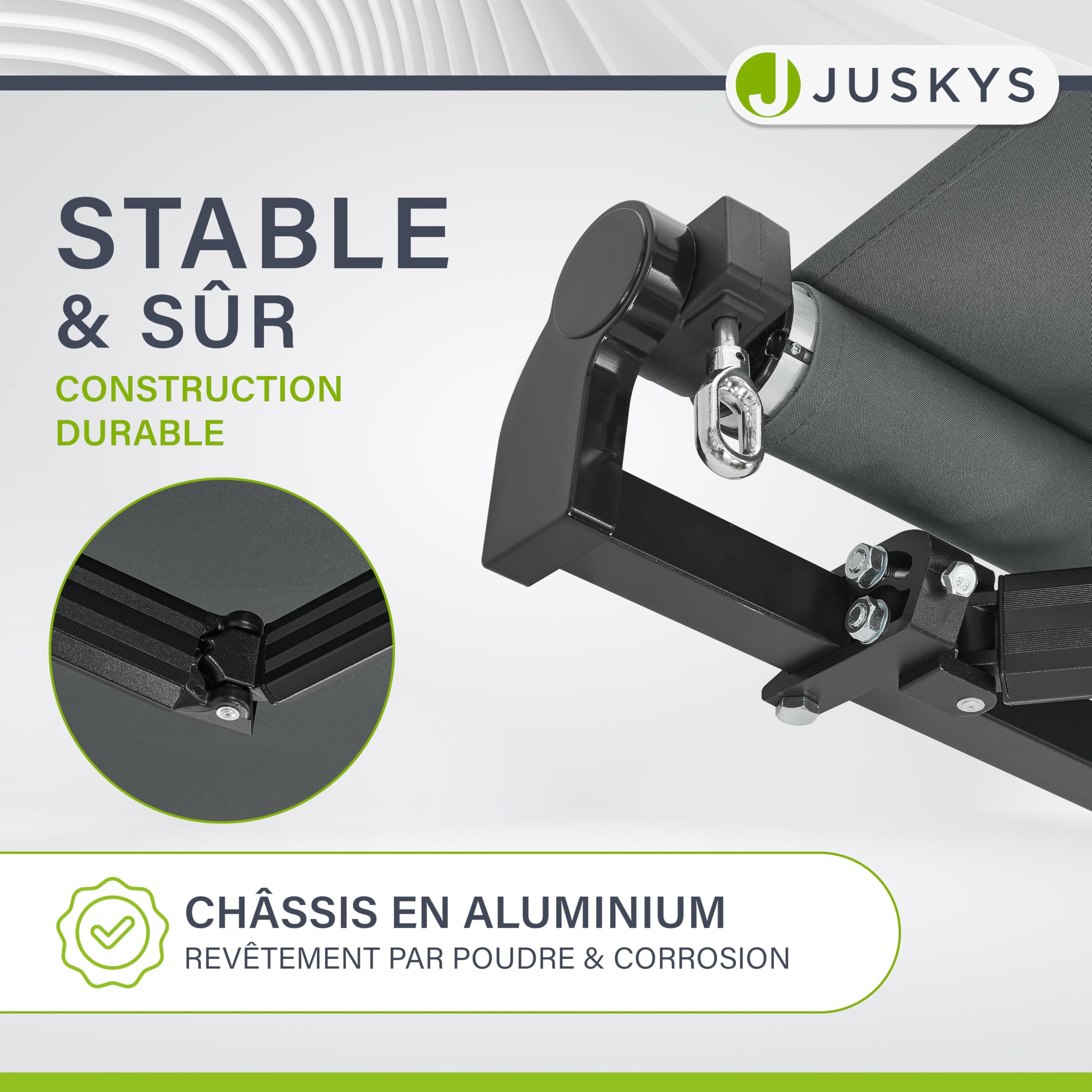 Juskys Store Banne à Bras Articulés 400x300 cm, UV40+, Déperlant, avec Manivelle, Longueur & Inclinaison Réglables, Terrasse, Balcon - Gris
