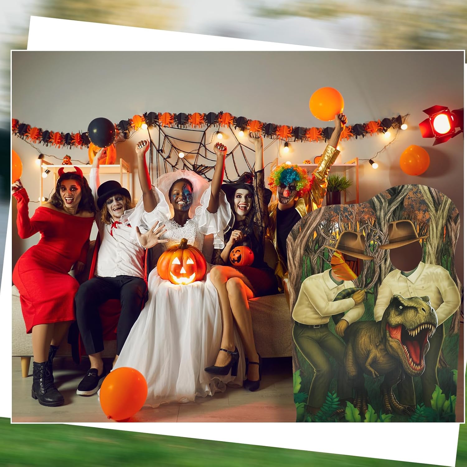 4フィート 恐竜ハンター 段ボール カットアウト写真小道具 スタンドアップ恐竜テーマ パーティーデコレーション ジュラ紀の背景 実物