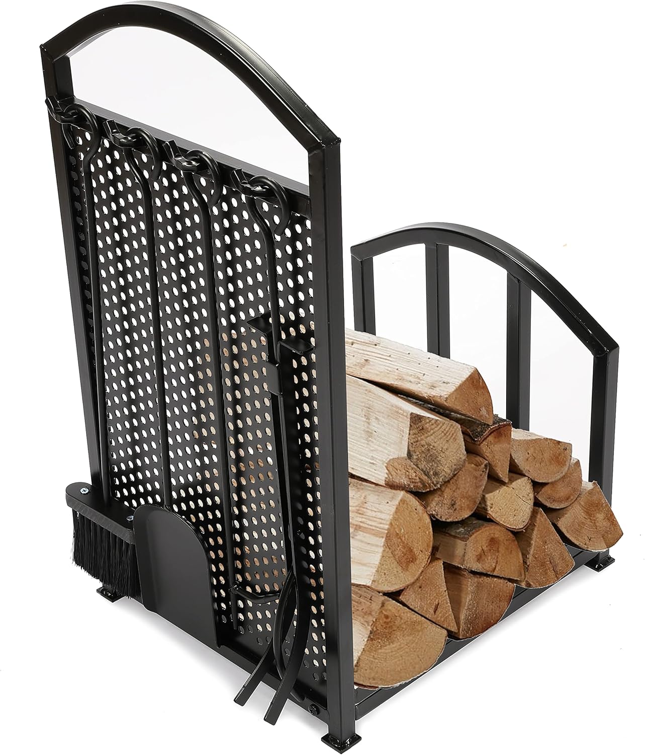 HECASA Firewood Rack with Fireplace Tools Set Indoor Fireplace Wood Holders Outdoor Log Holders Rack Lumber Storage Stacking Log Bin Tool Set Accessories