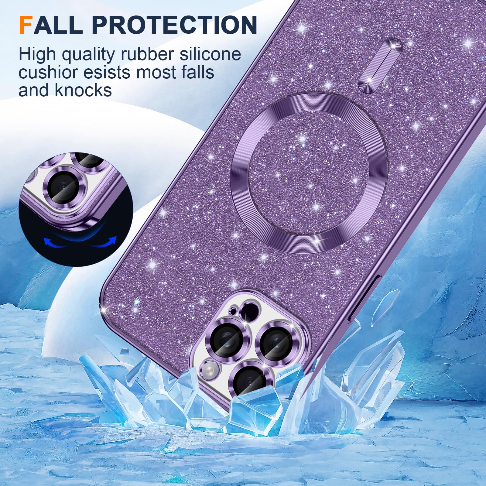 Kokio Glitter Magnetica Cover per iPhone 11 Pro Max con Cordino, Compatibile con MagSafe, Brillantini Sottile Silicone TPU Antiurto Custodia per iPhone 11 Pro Max con 2 Vetro Temperato Bumper, Nero