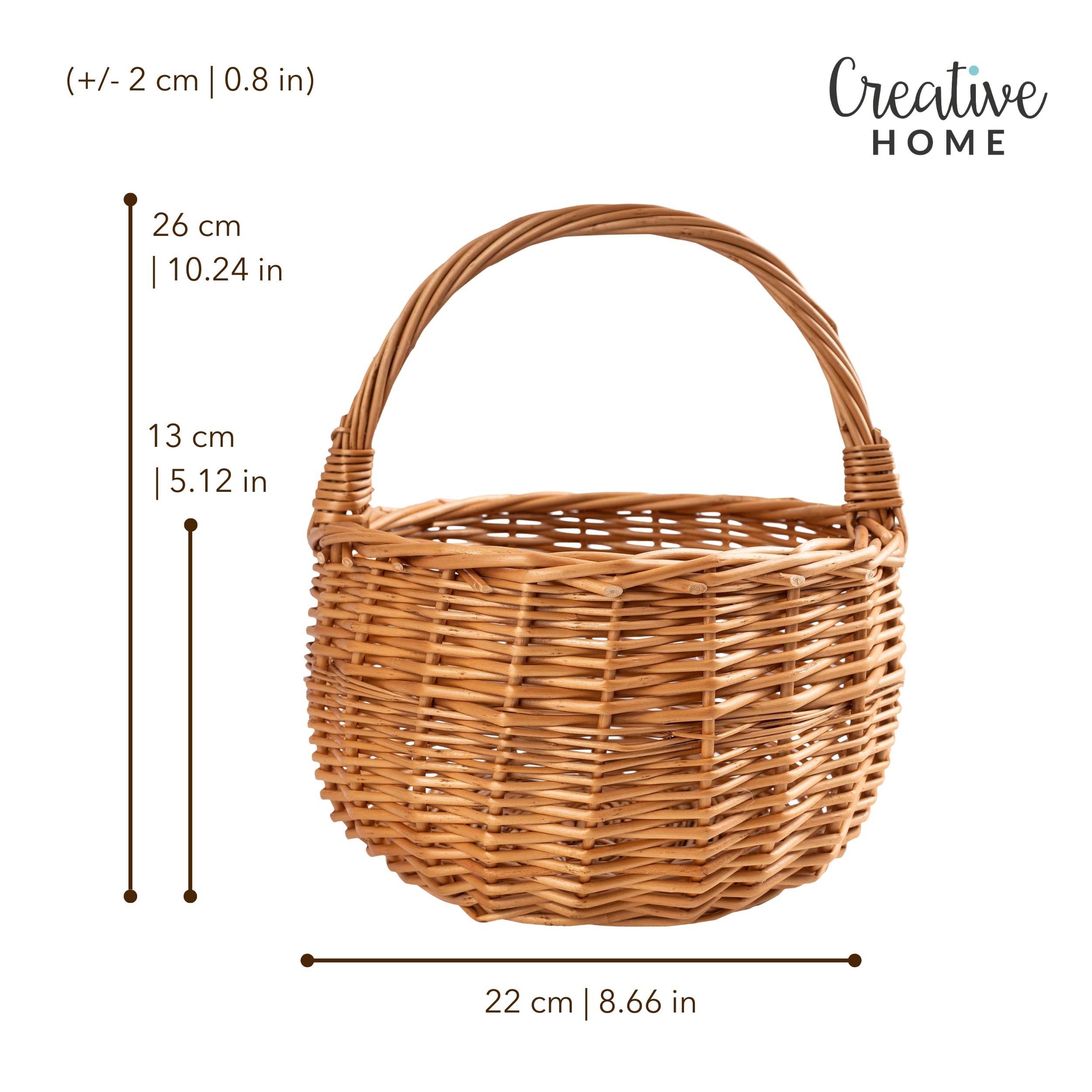 Creative Home Petit Panier de Pâques en Osier | 22 x 22 x 26 cm (+/- 2 cm) | Panier avec anse | Tissé à la main | Panier cadeau | Panier fruits | Marron naturel