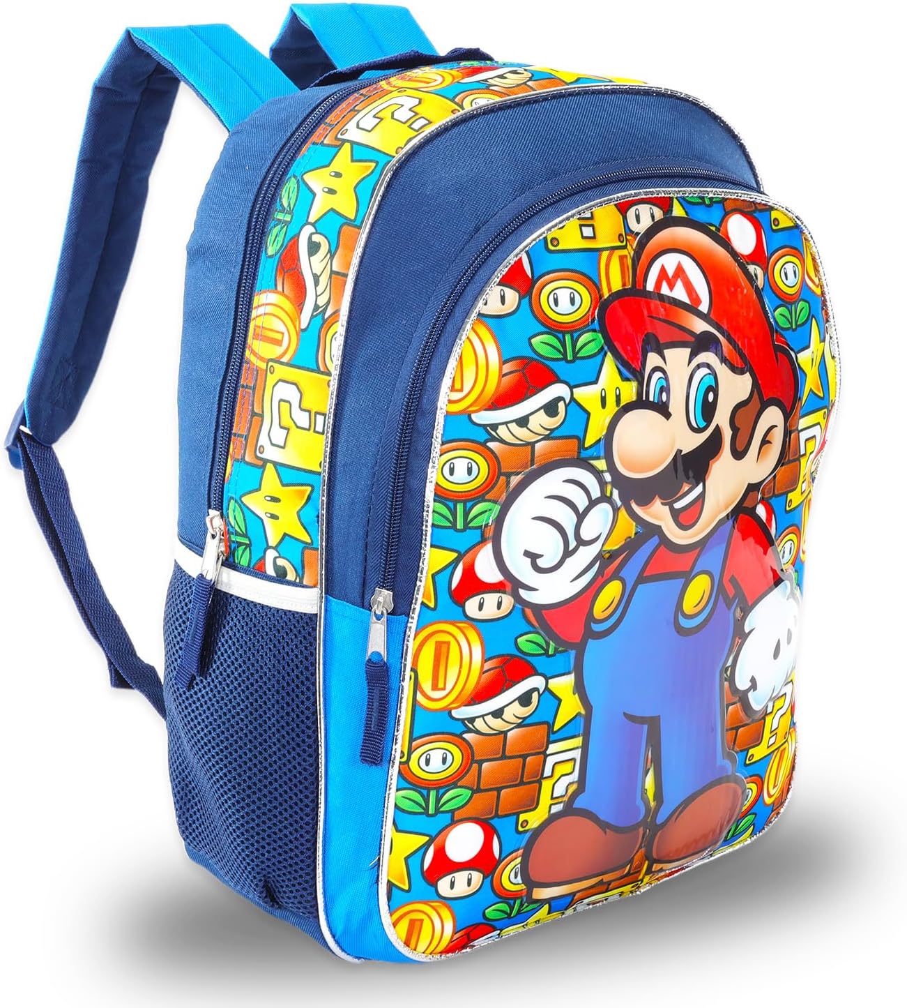 Super Mario Backpack for Boys 4-6 - 16" Mario School Bag for Elementary Students with Adjustable Straps, Mesh Side Pocket | Mario Backpack for Kids - Image 2