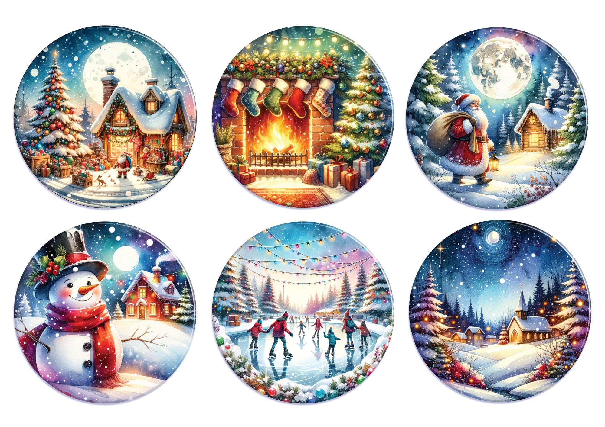 Star Online Xmas Scenes Design Christmas Coasters Set Of 6 Housewarming Gifts For Xmas Table Suitable For Hot And Cold Drinks (Xmas Scenes Design)