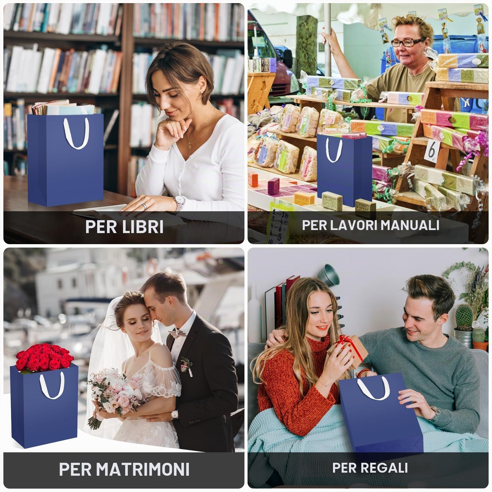 EUSOAR Sacchetti Regalo Blu Scuro - 30 Pcs L 25x13x32cm Buste Carta con Manico - Lusso 230GSM Busta Regalo per Festa Shopper - Grandi Gift Bags Bomboniere Boutiques