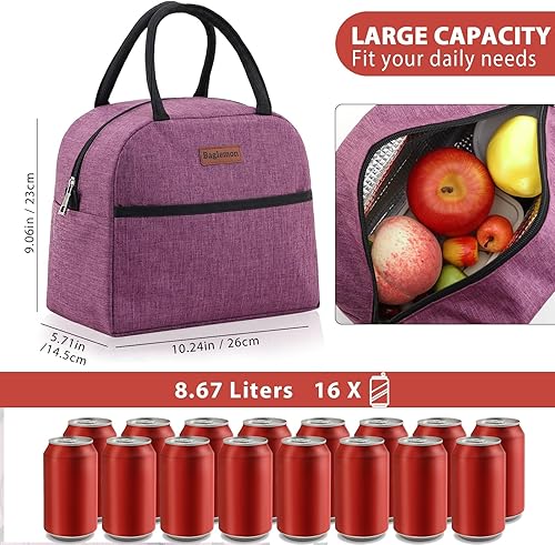 Vista 3 de Bolsa de almuerzo aislada Baglemon para mujeres y hombres, contenedores de almuerzo reutilizables de alta capacidad para llevar tu comida al trabajo