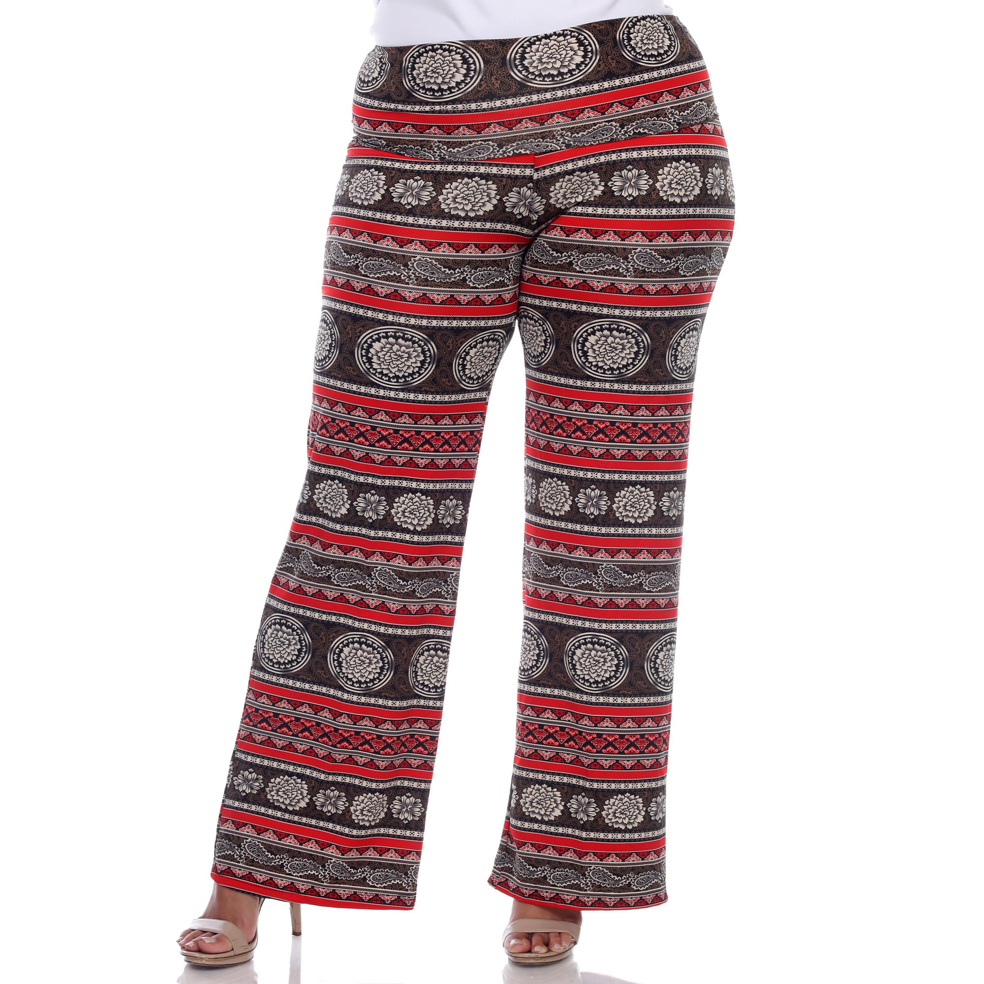 white mark Womens Plus Size Red Circle Print Palazzo Pants
