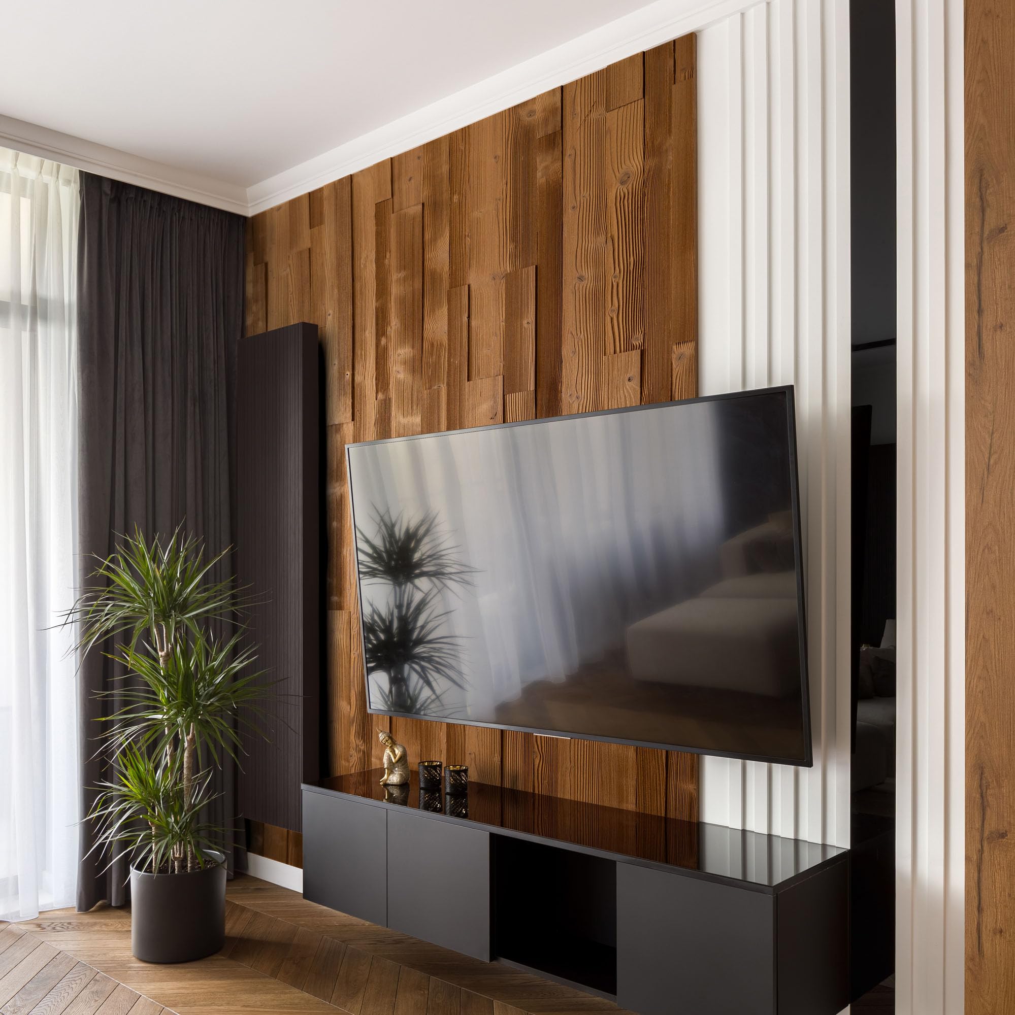 Okładzina ścienna z drewna termicznego, panele ścienne 3D, strukturalne drewno termiczne, okładzina drewniana, ściana drewniana, wzór ścienny, model Thermo (1 m2)