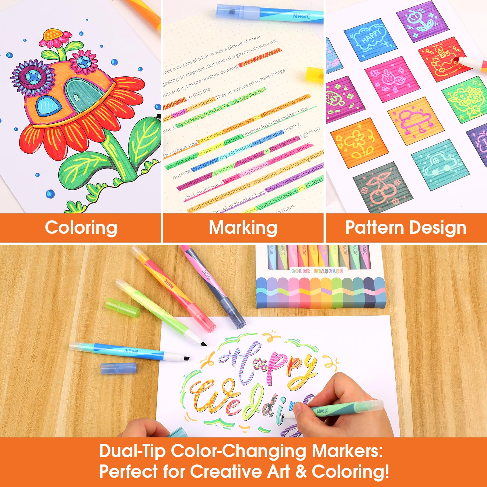 Snapklik.com : 12 Pack Magic Color-Changing Markers, Double-Headed ...