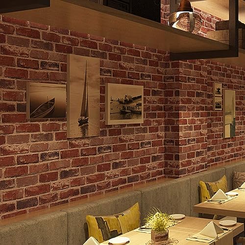 Miniatura 3 de Papel tapiz para despegar y pegar, ladrillo rojo rústico para decoración del hogar, papel tapiz de cocina loseta en muro, autoadhesivo de vinilo