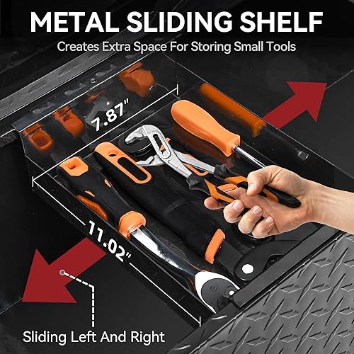 Miniatura 2 de YITAMOTOR Cajas de herramientas para caja de camión de 39 pulgadas, de aluminio resistente con estante deslizante, caja de herramientas de placa de