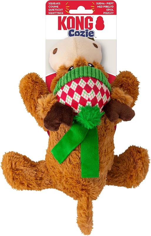 Cozie Winter Reindeer - Plush Dog Toy with Winter Hat – Soft Cuddle Toy with Extra Layer for Durability, Gentle Chewing & Indoor Play | Holiday Theme, Plush Material