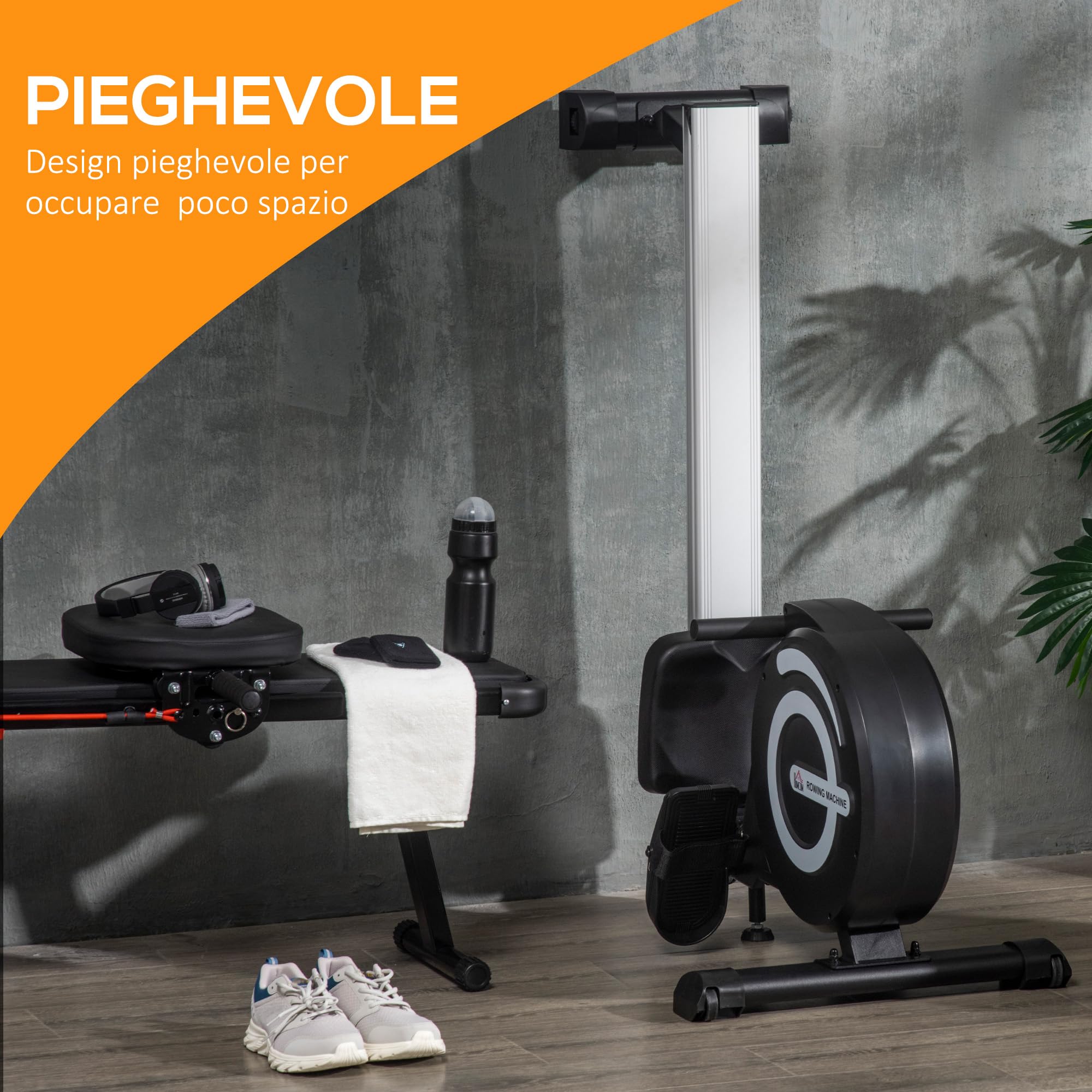 HOMCOM Máquina de Remo Plegable Remo para Casa con 8 Niveles de Resistencia Magnética Volante de 4kg Monitor LCD Silencioso Carga 120kg para Fitness Entrenamiento Hogar 185x58x57 cm Negro y Plata