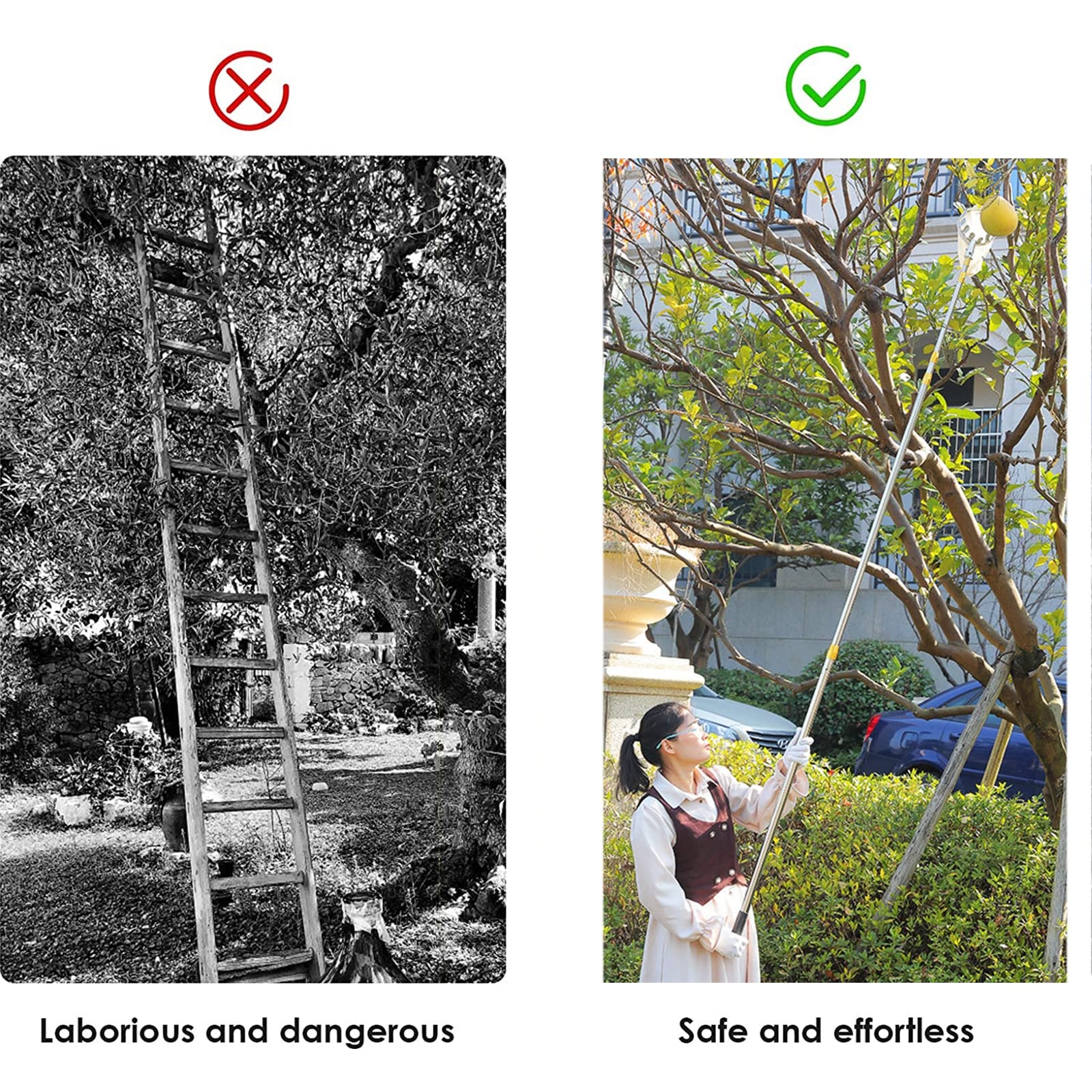 Obstpflücker mit Teleskopstiel, 7 m Länge verstellbares leichtes Obsternter, extra Langer Obstsammler, Praktischer Erntehelfer Obstpflücker für Äpfel, Orangen, Zitronen, Birnen