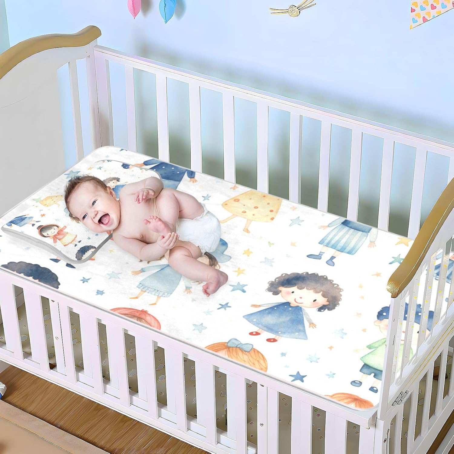 Little Cute Children Watercolor Cooling Baby Crib Mattress Topper 28" x 52" Absorbent Mattress Protector pad for Baby&Toddler
