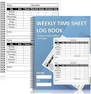 GLDTPOZK 1 Pcs Weekly Time Sheet Log Book 120 Pages 8.5x11 Inch Spiral Binder Work Hours Log Book Payroll Record Book Attendance Book Daily Journal for Small Business Office