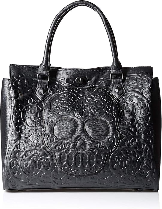 Lattice Skull Tote Shoulder Bag, Black, One Size