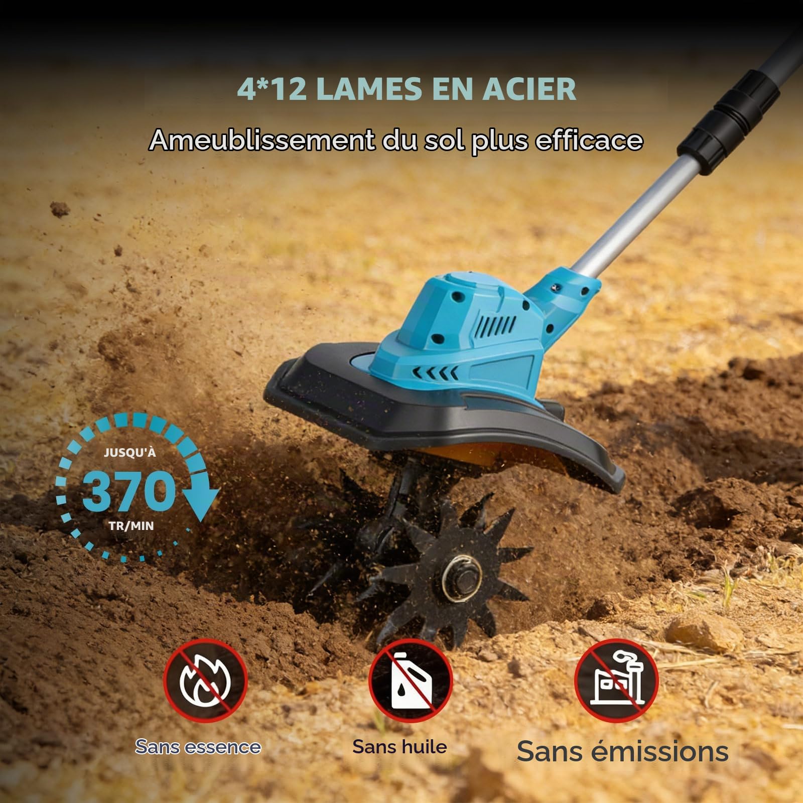 Motobineuse Électrique sans Fil, Motoculteur à Batterie | Moteur brushless 500W, 2 x 4.0Ah Batteries, écran LED, 2 Fraises Largeur 30cm/Prof 20cm, pour Travail du Sol, Potager