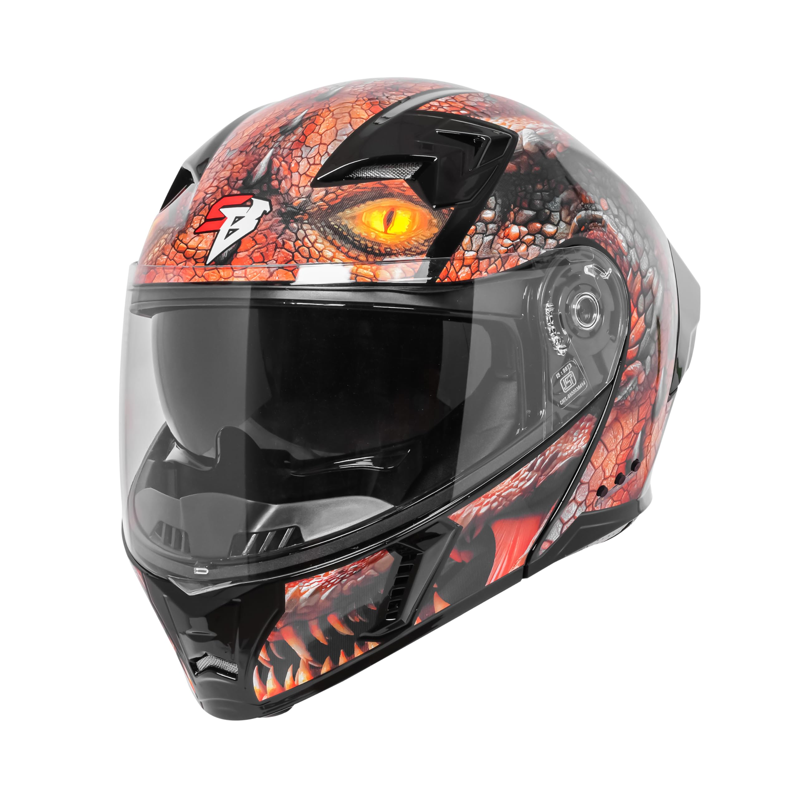 Steelbird SBA-20 Dragon Bluetooth ISI Certified Full Face Helmet with Black Spoiler for Men and Women with Inner Smoke Sun Shield-image-35