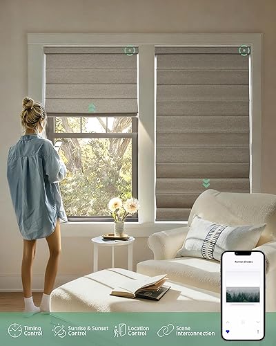 Miniatura 10 de Yoolax Persiana romana motorizada opaca clásica plegable inteligente con Alexa y Google Home, pantalla eléctrica con control remoto personalizado