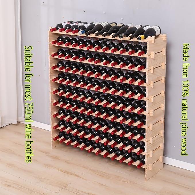Estante para Vinos Modular Apilable de Madera, Capacidad 120 Botellas miniatura 8