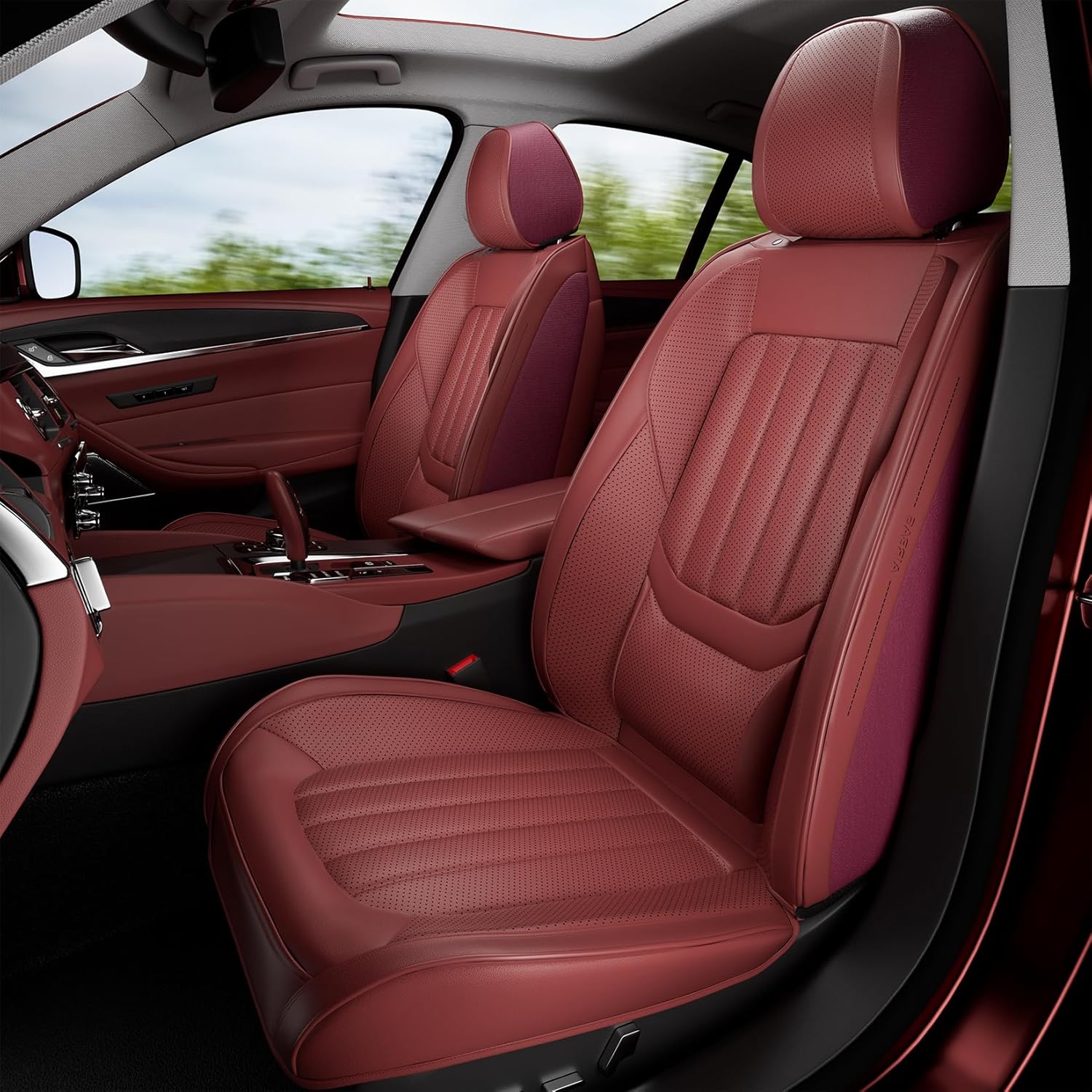 Car Seat Covers Full Set Faux Leather Waterproof Non-Slip Seat Protector Universal Fit for Most Cars SUVs Trucks Pick-ups Wine Red Car seat Cover Accessories for Front Seats and Back