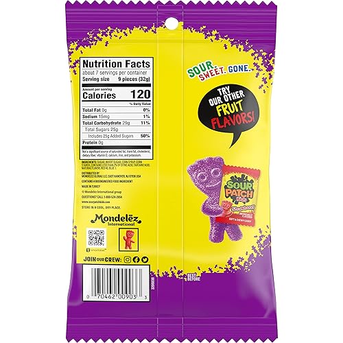 Miniatura 3 de SOUR PATCH KIDS Caramelos suaves y masticables de uva, caramelos a granel, bolsas de 12-8.02 onzas