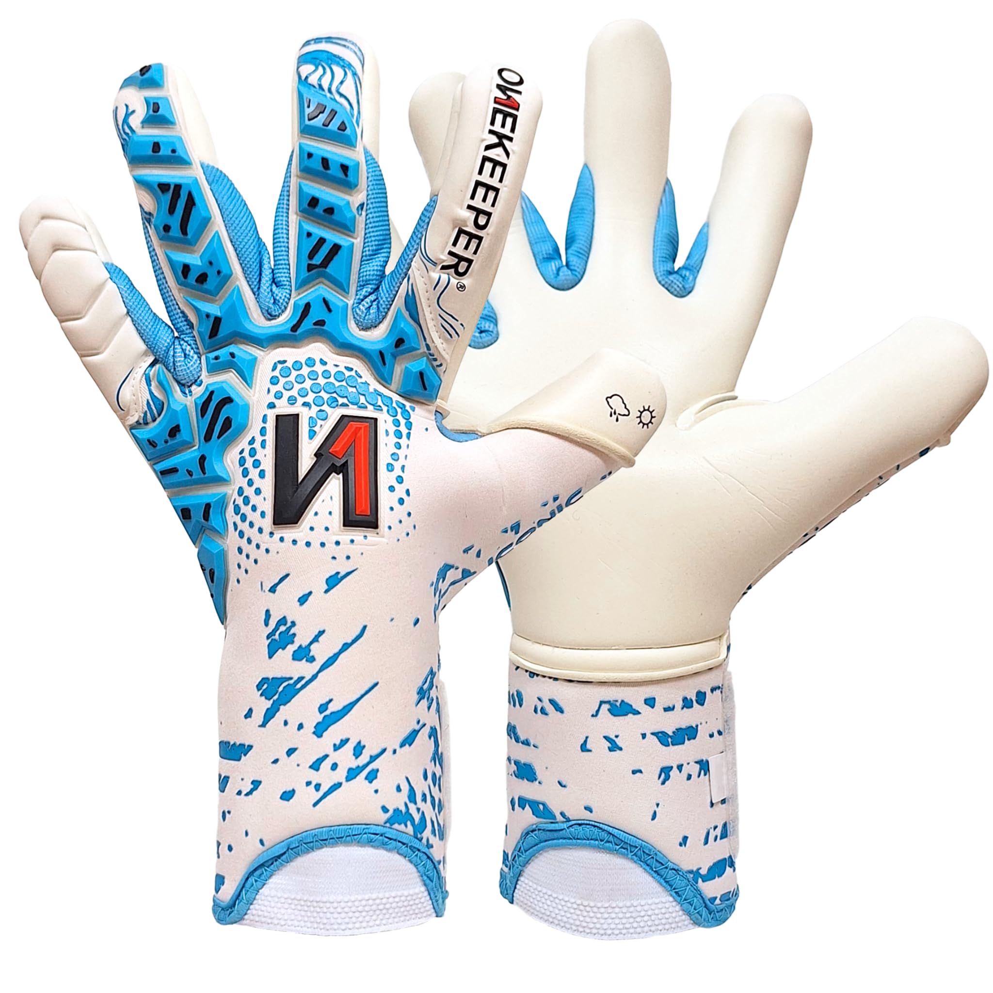 ONEKEEPER Iconic Blue Professional-Level Goalkeeper Glove for Kids & Youth & Adults | GK Soccer Goalie Gloves | 3.5 mm Contact Latex | Roll Negative Cut | Snug Fit | Removable Strap (Blue, 5)-image-26