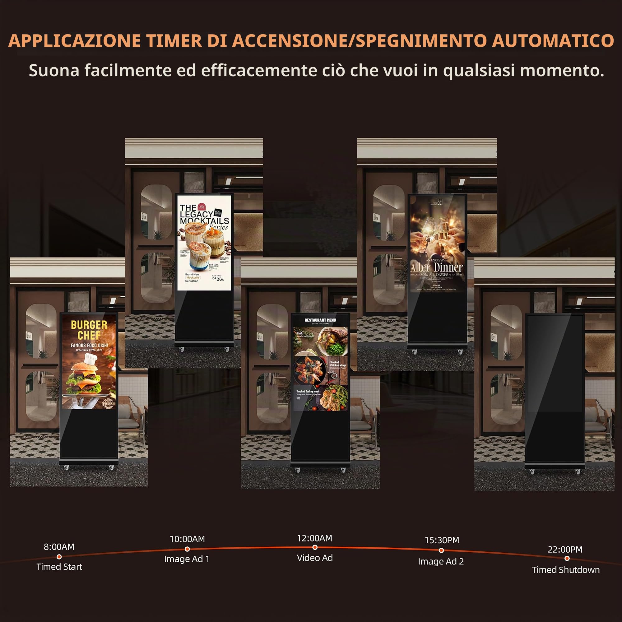 Monitor Pubblicitario, 43 Pollici LCD Digitale Display interna, FHD Schermo Pubblicitario, Supporto USB/HDMI/WiFi/Android OS, Adatto per Ristorante, Negozi, Centro Commerciale