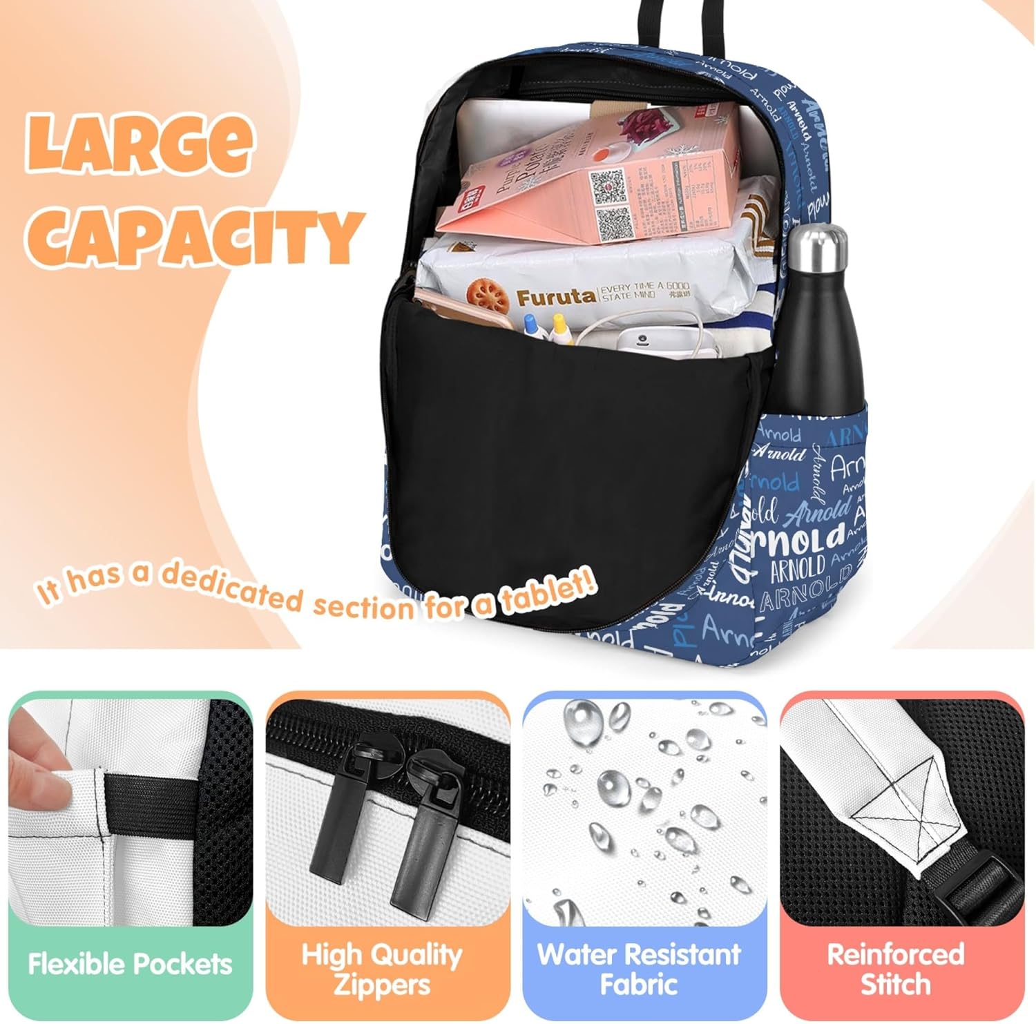 Voltexia Custom Backpack with Lunch Box Pencil Case 3Pcs Personalized BookBag School Daypack