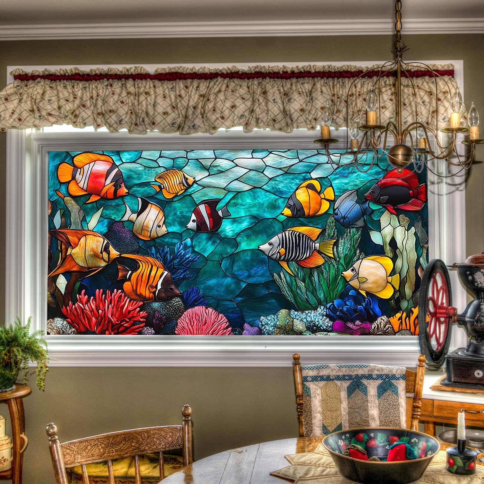 Hometitute Window Privacy Film#003 Colorful Fish Coral Privacy Window Film 39.3X17.7 Inch Pvc