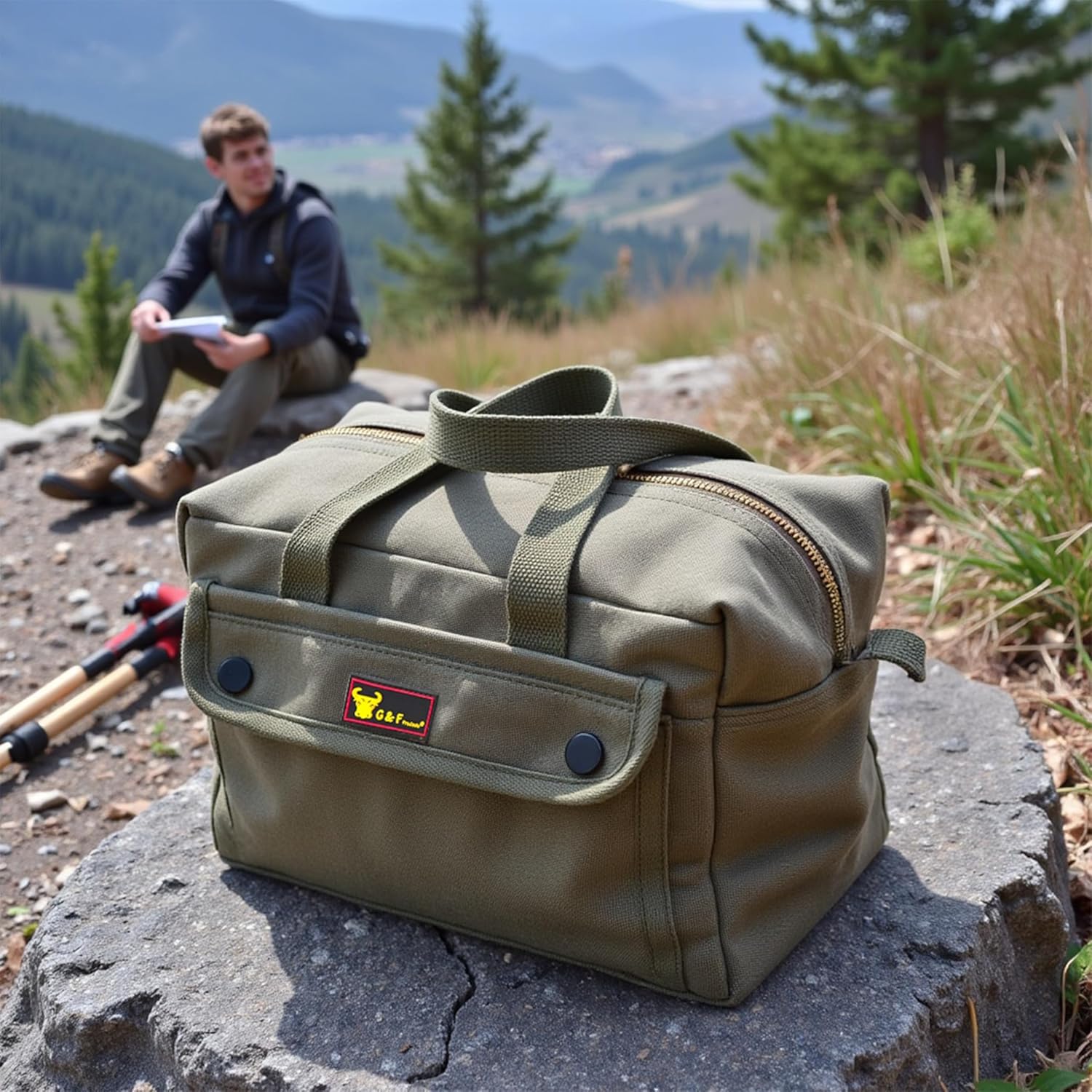 Waxed Canvas All Purpose Military Style Duffle Bag, Water-Resistant, Adjustable Strap, Fully Lined, Double Zipper Closure, heavy Duty, Olive Green - Image 10