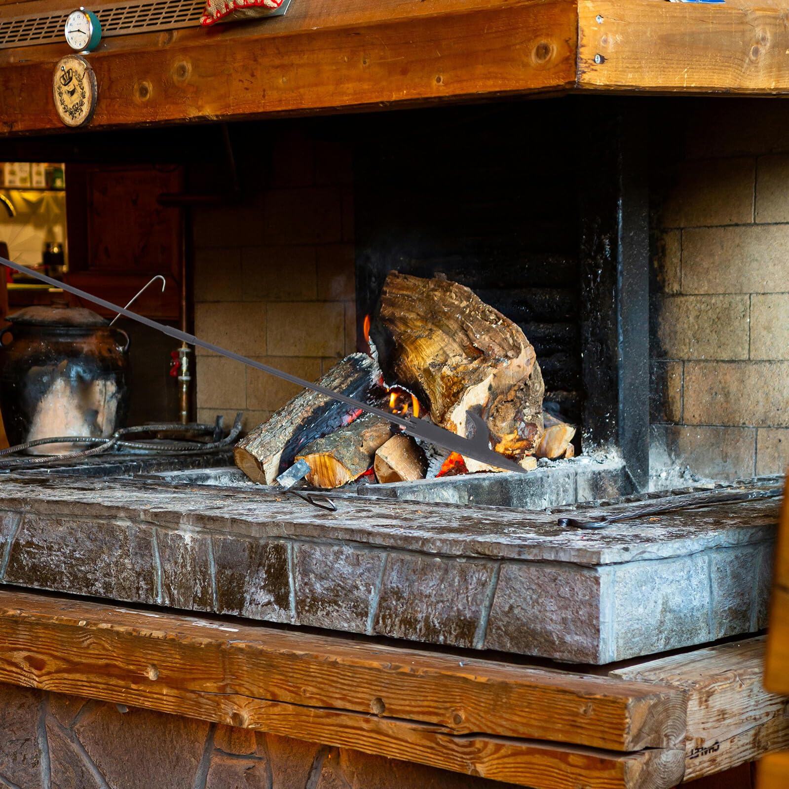 SOLUSTRE 2 Stück Teiliges Feuerstahl Holzgriff Klappbar und Robust Vielseitiger Outdoor Indoor Kamin Feuerstellen-poker für Holzofen Grill und Lagerfeuer Leicht Zerlegbar und Transportabel