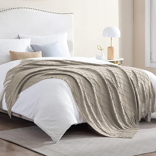 Miniatura 7 de Walensee - Manta para sofá, manta tejida 100% acrílica, manta decorativa ligera con borlas para silla, cama, sofá, viaje, apta para todas las