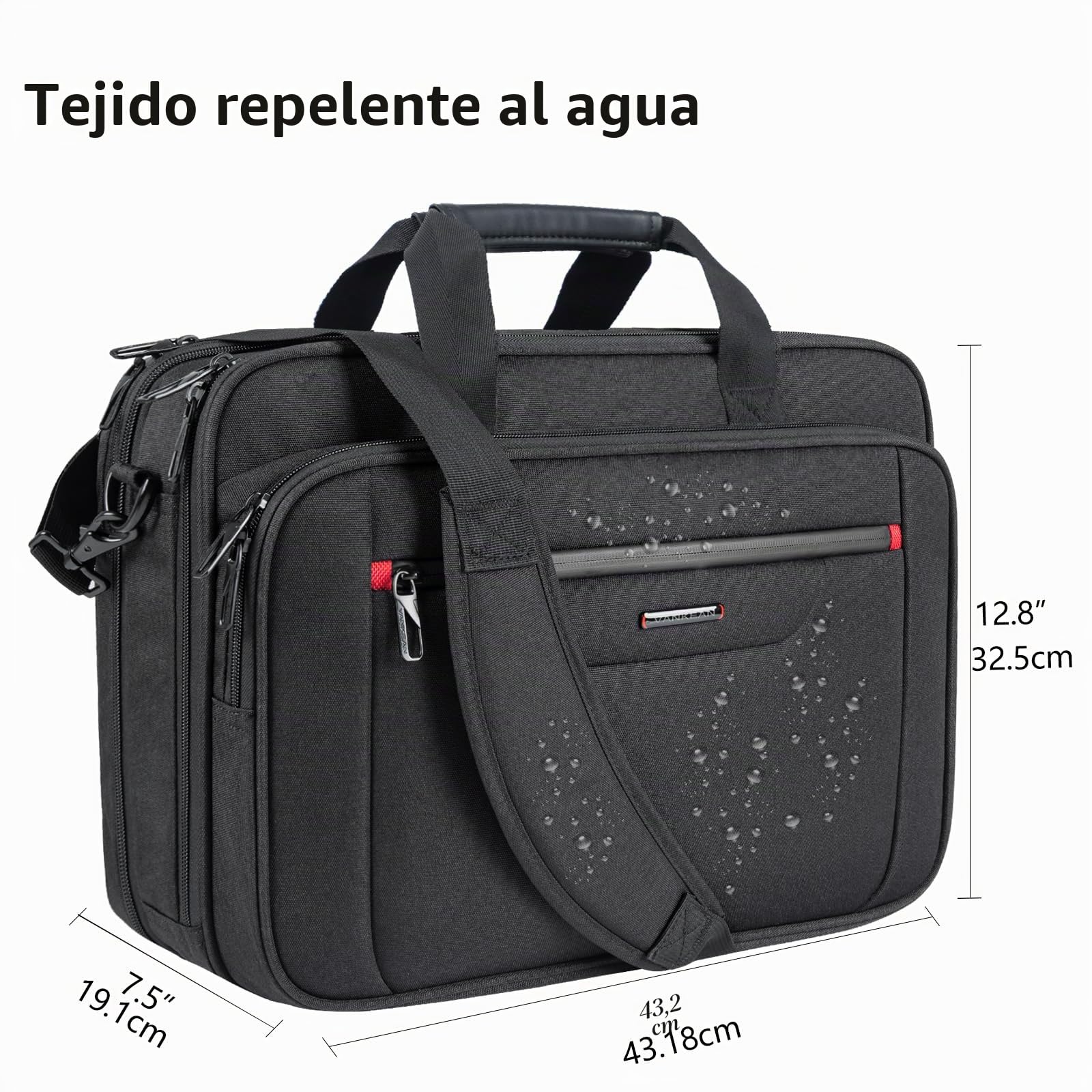 VANKEAN Maletín para portátil de 17,3 pulgadas, maletín para portátil de primera calidad, bolso impermeable extensible de negocios para hombres, mujeres, viajes, negocios, escuela, negro