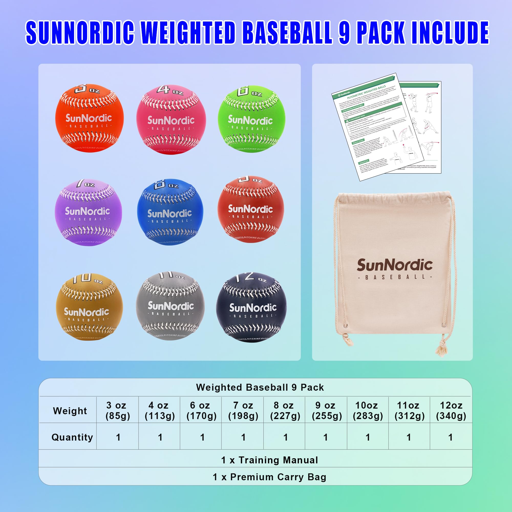 SunNordic Juego de 9 pelotas de béisbol de cuero para lanzar y entrenar