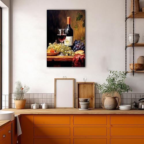 Miniatura 99 de Hzddty Lienzo decorativo para pared, diseño rústico de cocina, vino tinto y pan, cuadros de comida para decoración de pared, impresiones de pintura