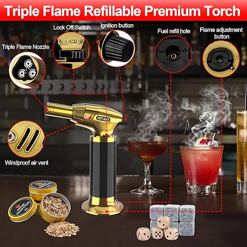 Miniatura 2 de Kit de ahumador de cóctel con antorcha, kit de ahumador de whisky con chips de madera de 8 sabores para bourbon, kit antiguo para cóctel