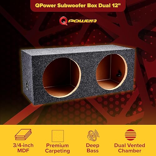 Miniatura 8 de QPower - Caja de subwoofer de 12 pulgadas con doble sellado para automóvil, cubierta de alfombra, con terminales cargados de resorte, color gris