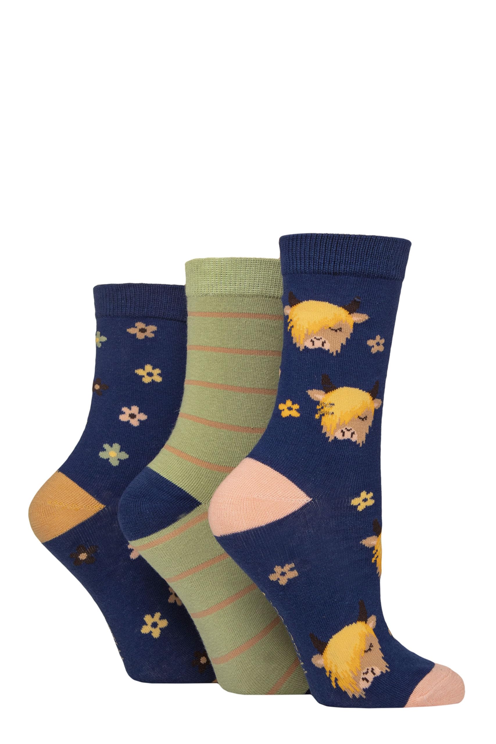 Sockshop Women's Highland Cow Wildfeet Cotton Novelty Patterned Socks Pack Of 3 (Uk, Numeric, 4, 8, Regular, Regular, )
