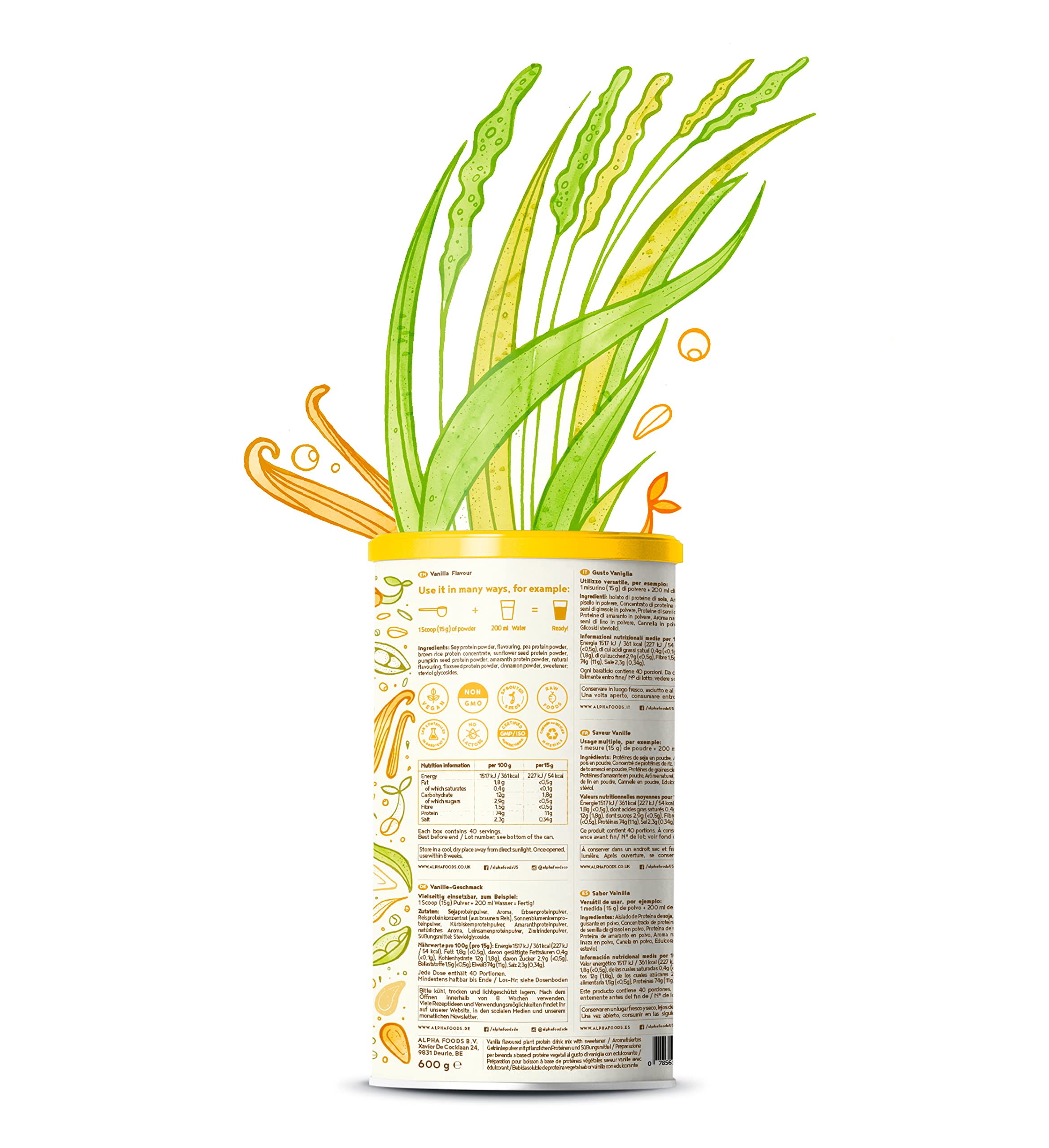 Vegan Protein Powder Vanilla Flavour Plant Based Protein 600g Low