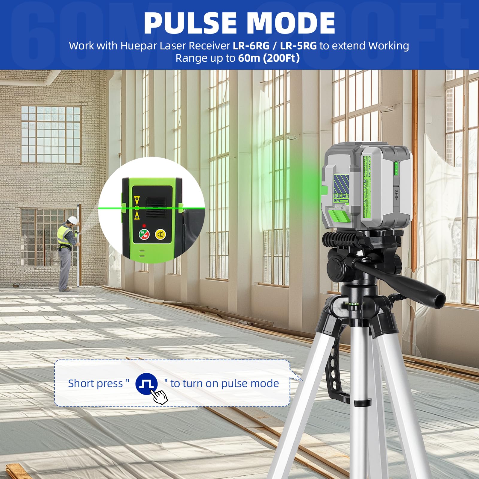 Huepar Pro Livella Laser Auto-livellante con Modalità di Impulso per Esterni, Linea Commutabile, Base Magnetica a 360°, per Fai-da-te, Costruzioni, Piastrelle e Decorazioni GK011SG