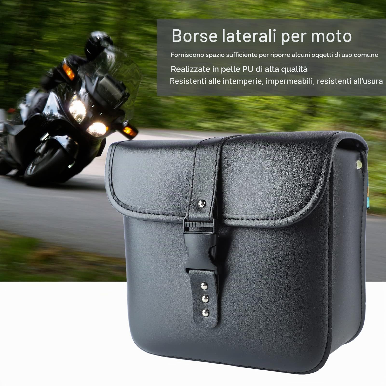 Wisecoco Borsa Moto,1 Paio di Borse da Sella per Moto, Borsa per Attrezzi Laterale in Pelle PU Resistente all'Usura, Borse da Sella Impermeabili per Lunghi Viaggi in Motos per Uso Quotidiano
