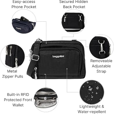 Baggallini Triple Zip with Front Wallet/Trifecta RFID Wallet Crossbody