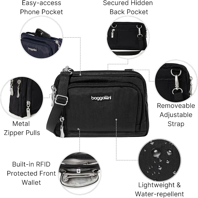 Baggallini Triple Zip with Front Wallet/Trifecta RFID Wallet Crossbody