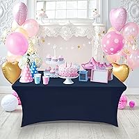 Vista 8 de Utopia Kitchen Paquete de 2 manteles de elastano [6 pies, color azul marino] ajustado, lavable y resistente a las arrugas, mantel elástico