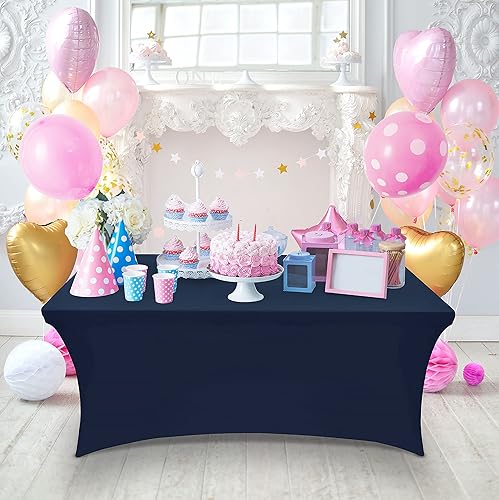 Miniatura 8 de Utopia Kitchen Paquete de 2 manteles de elastano [6 pies, color azul marino] ajustado, lavable y resistente a las arrugas, mantel elástico