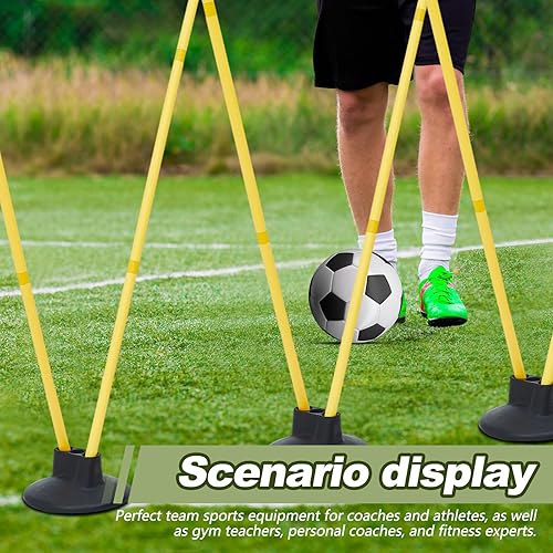 Miniatura 5 de Wenqik Juego de 12 bastones de agilidad de fútbol con 6 bastones de entrenamiento, bases de fútbol, poste de velocidad desmontable, altamente