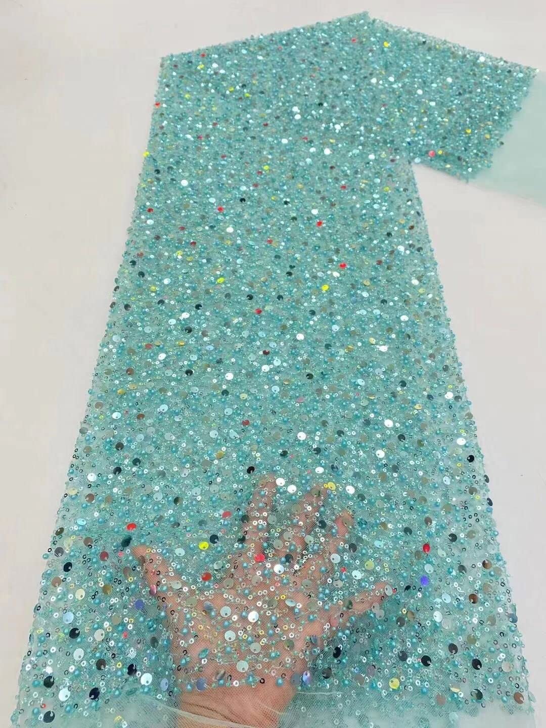 DUnLap Nastro di Pizzo Tessuto di Pizzo di Paillettes Argento Pesante con Paillettes for Perline for Abito da Sposa Abito da Sera di Lusso in Pizzo Francese Bordo in Pizzo