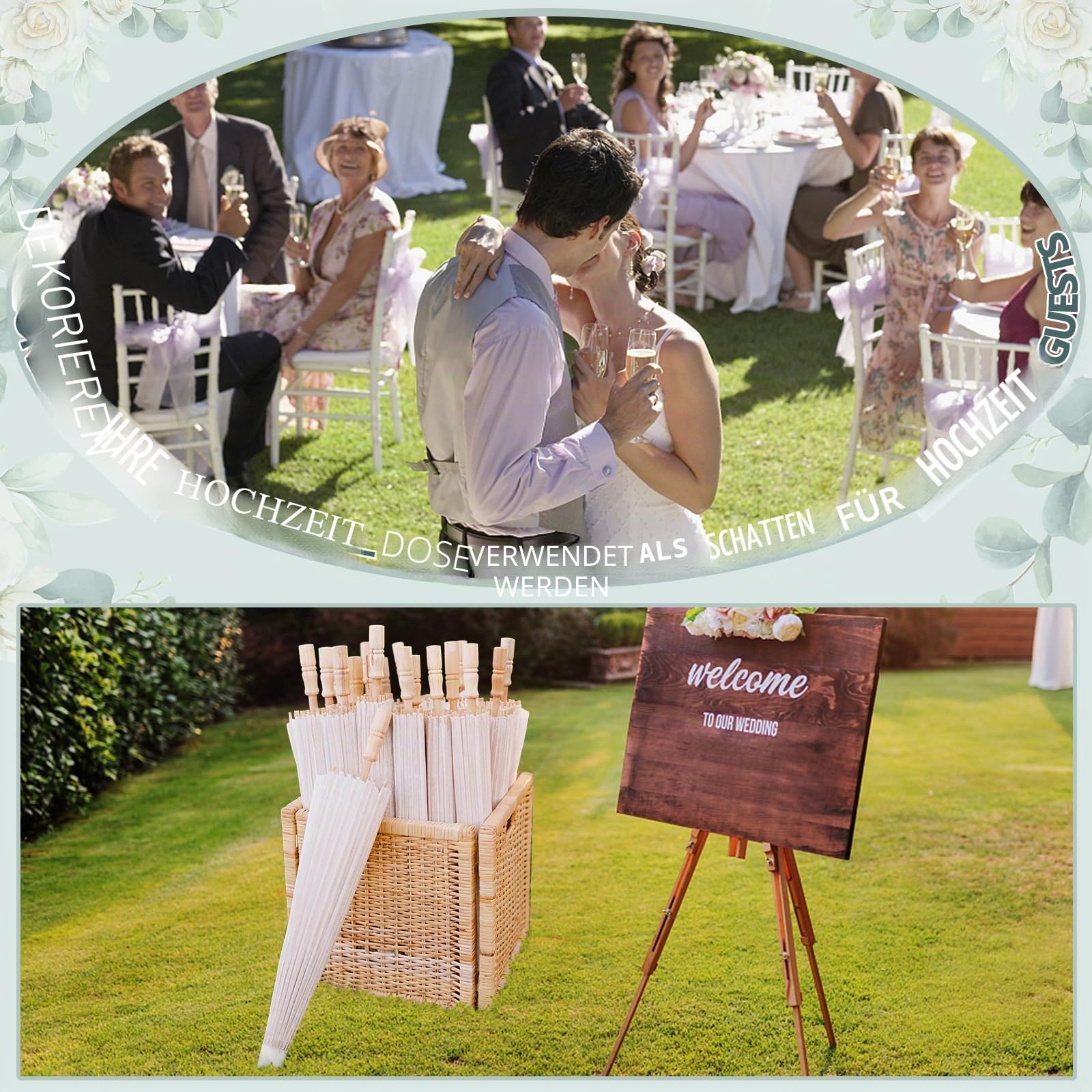 HOOMUU Paper Umbrellas for Weddings - Chinese Japanese White Paper Parasol for Women