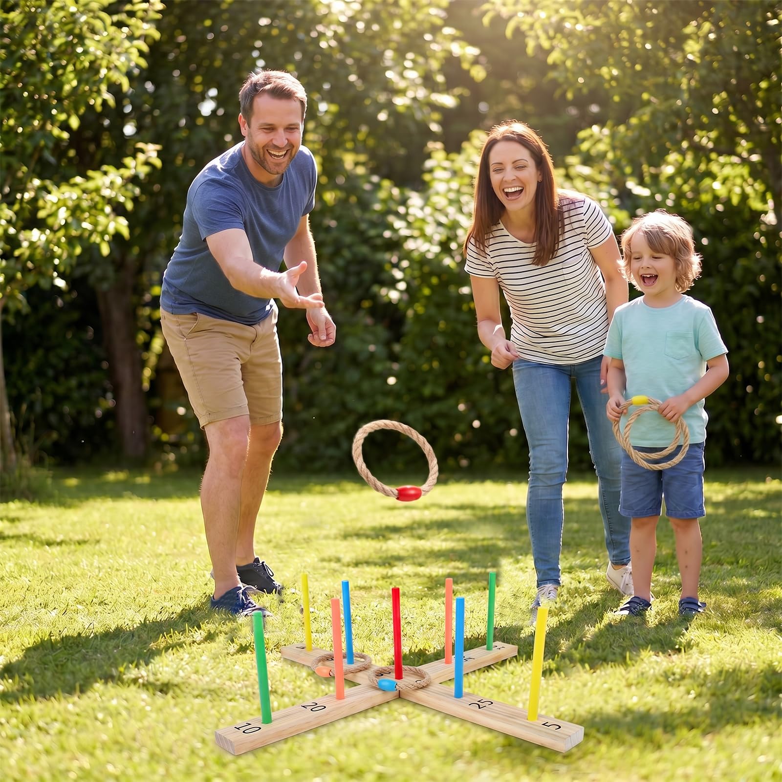 COSTWAY Gioco da Lancio degli Anelli per Bambini e Adulti, Legno Massello